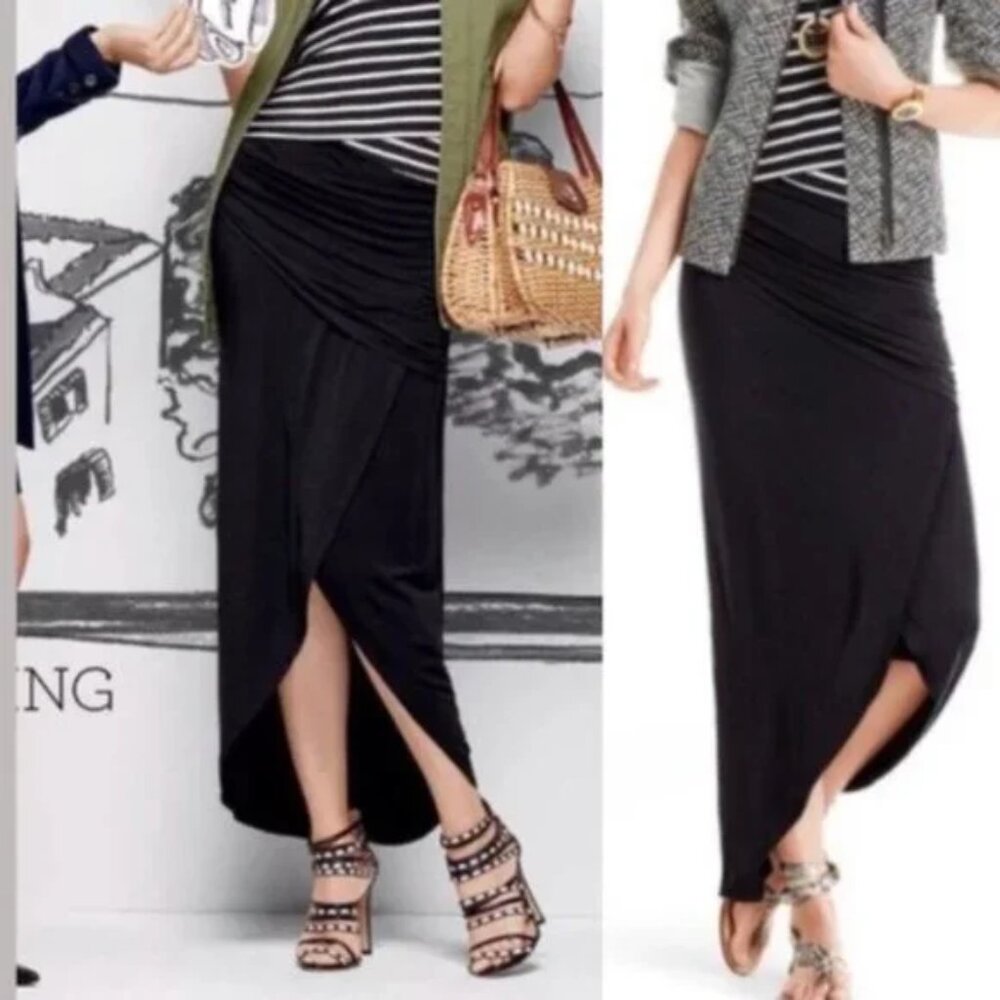 Cabi Women's Run Around Skirt Size Medium Black Pull On Draped Stretch Crossover